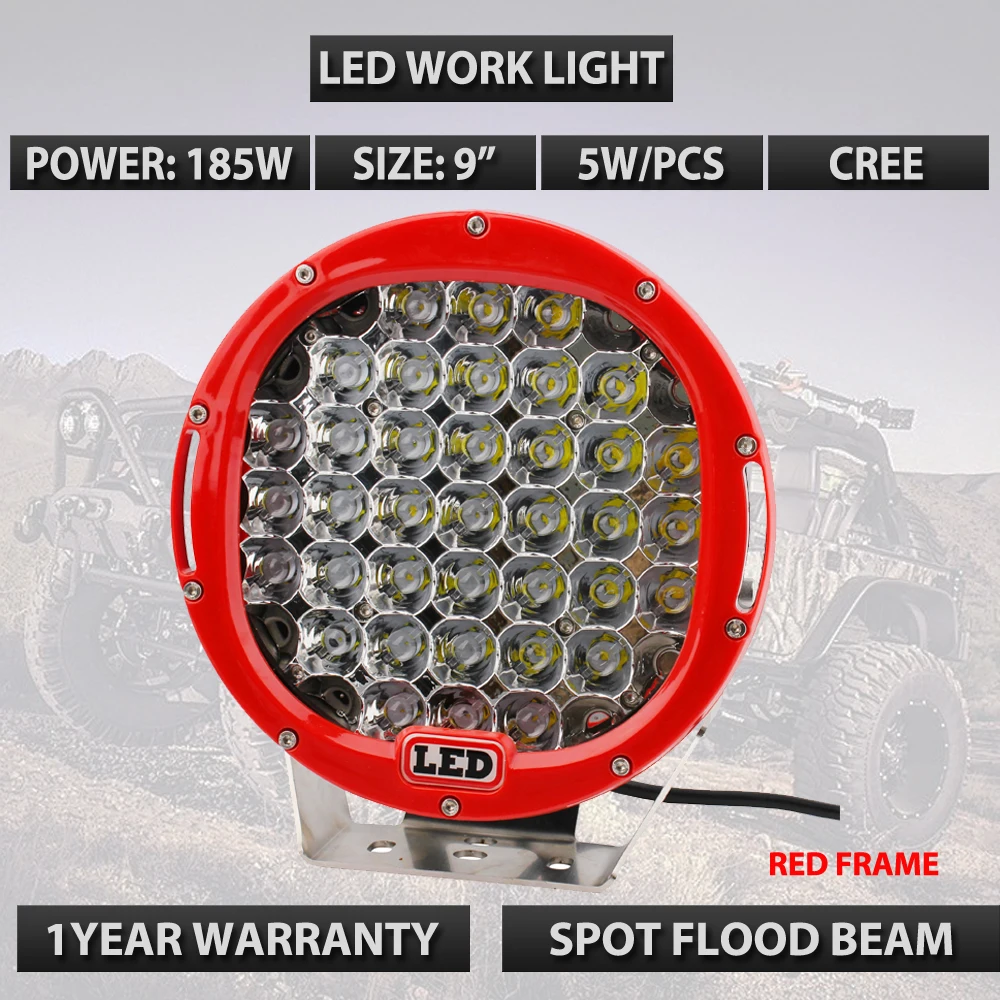 185w 9inch Red Black round led driving light 12V 24V led off road light