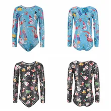 Детей Gril с длинными рукавами Рождественский Санта Клаус узор облегающий костюм балетки гимнастика танец Практика Одежда для танцев 6/8/10/для детей 12 лет