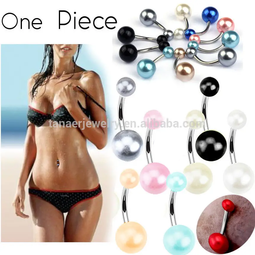 

Newest 14G imitation pearl belly ring mixed color 100pcs