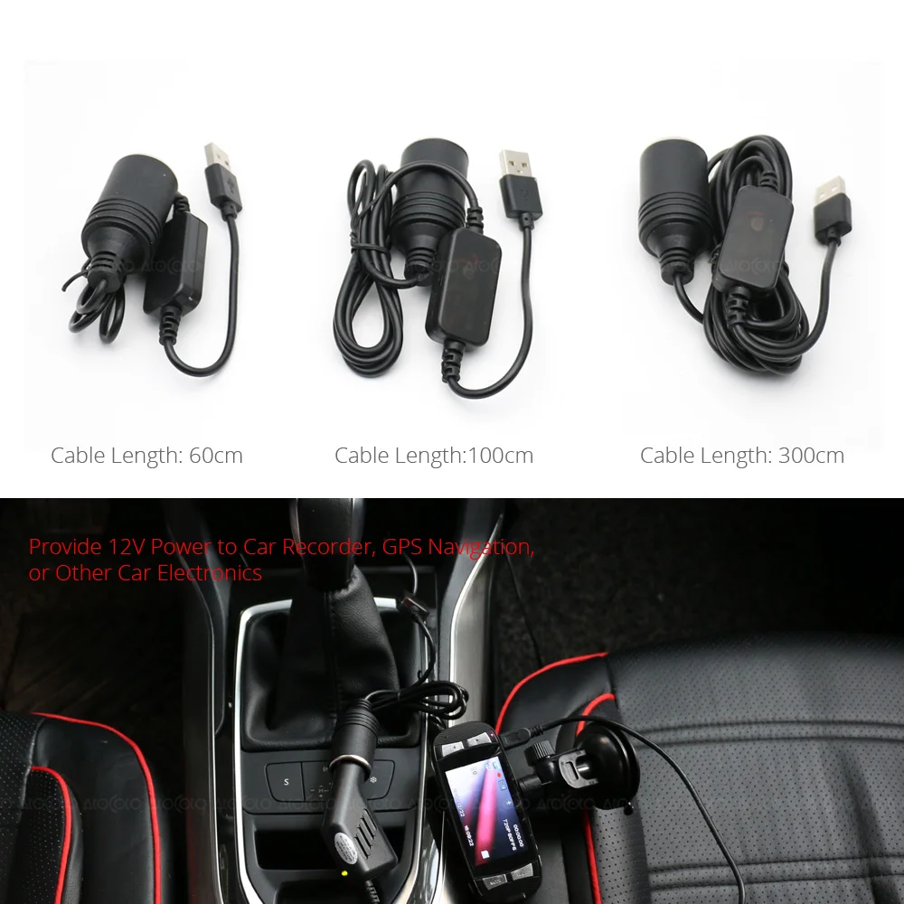 Адаптер питания AtoCoto 60 100 300 см с USB портом на 12 В|cigarette lighter socket female|female cigarette socketcar
