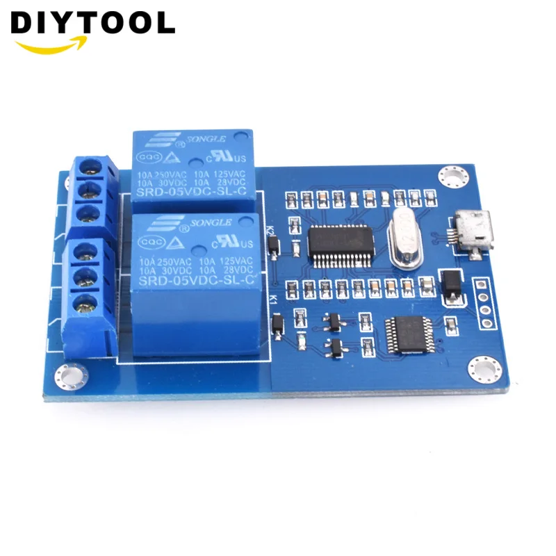 

DC 5V 2 Channel Micro USB Relay Module Control Panel with Indicator 2 Ways Relay Output USB interface