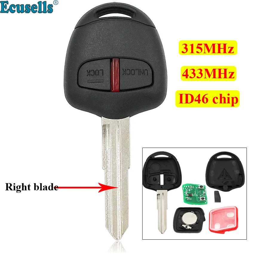 

2 button remote key for Mitsubishi Lancer Outlander ASX 315MHz 434MHz with PCF7936 chip MIT11R right blank key G8D-576M-A