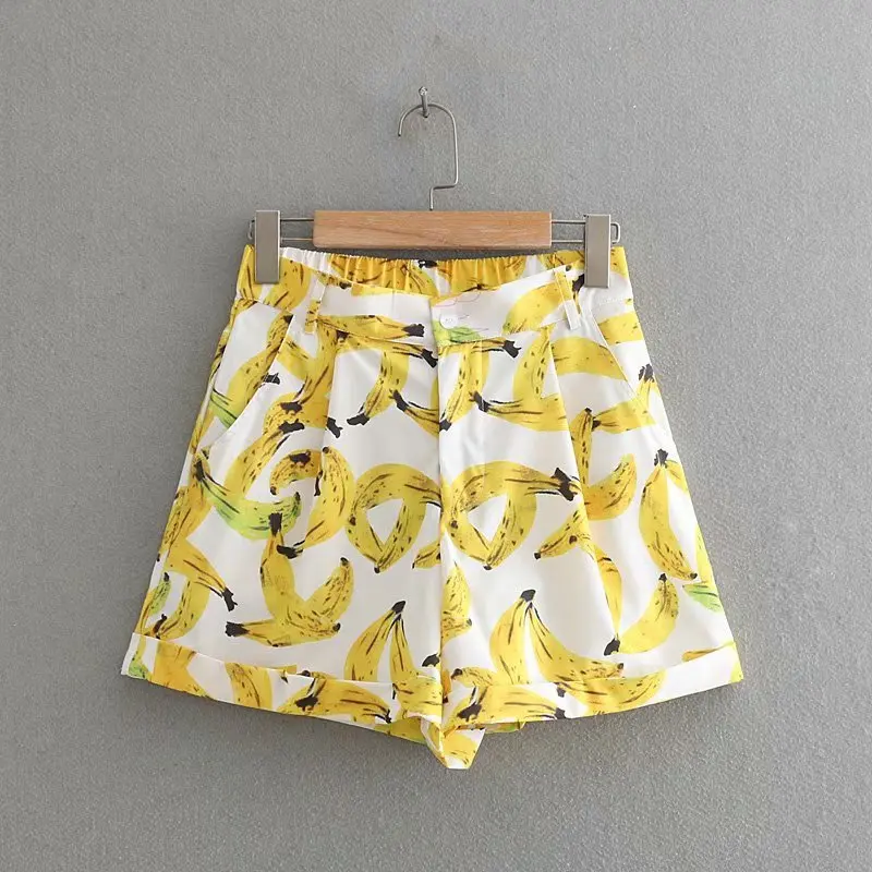 WYNNE Гадис Лето Boho банан печати шорты Повседневное Высокая Талия прямые шорты брюки для Женская одежда