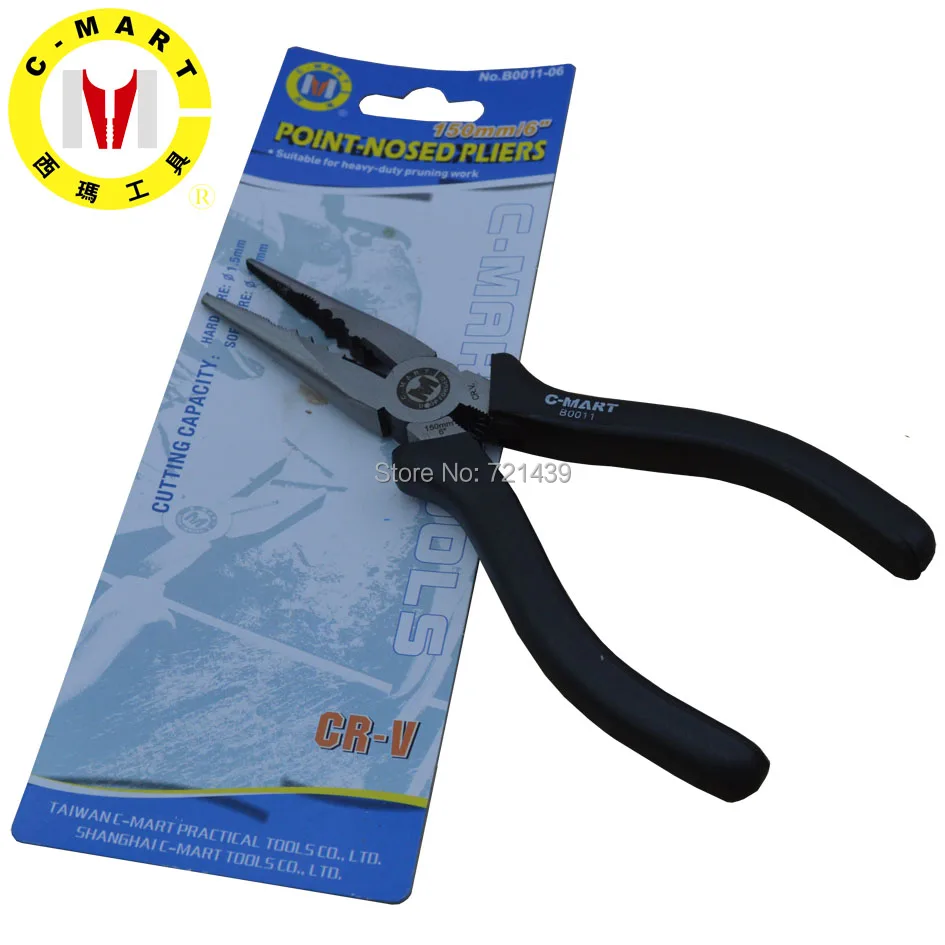 

C-MART 6 inch Long Nose Pliers Wire Strippers Cutting Multi-Purose Shear Hand Tools long flat nose pliers Free Shipping