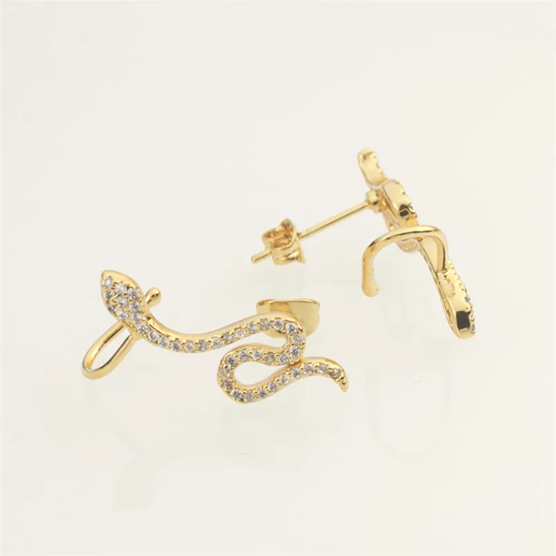 Rose Gold Color Paved Crystal Snake Ear Clip Painless Statement Jewelry Female Medusa Serpent Earings Bridesmaids Sister Gifts|earrings gift|earrings