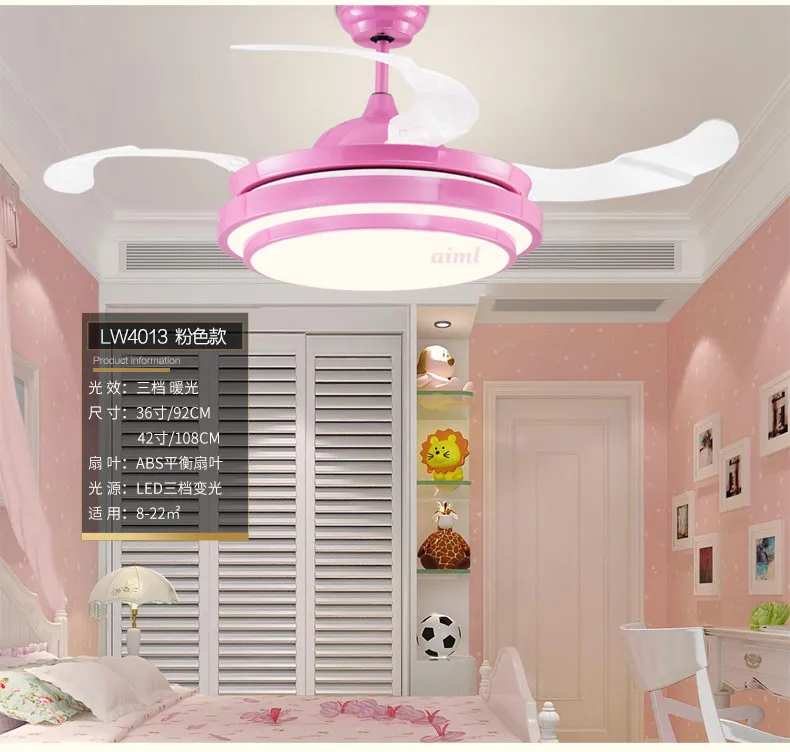 Потолочные вентиляторы лампа светодиодный 36/42 дюймов детская комната мальчик футбол дистанционное управление 3 цвета потолочный вентилятор свет девушка лампа для принцесс розовый