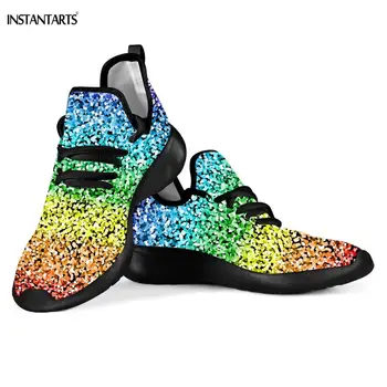 

INSTANTARTS Rainbow Glitter Pattern Running Shoes Woman Man Outdoor Trainer Sports Gym Mesh Knit Sneakers Flying Woven Shoes