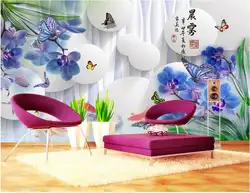 3d комнате обои на заказ росписи-тканый рисунок 3 D бабочки орхидеи ТВ установка Роспись стен фото обои для стен 3D