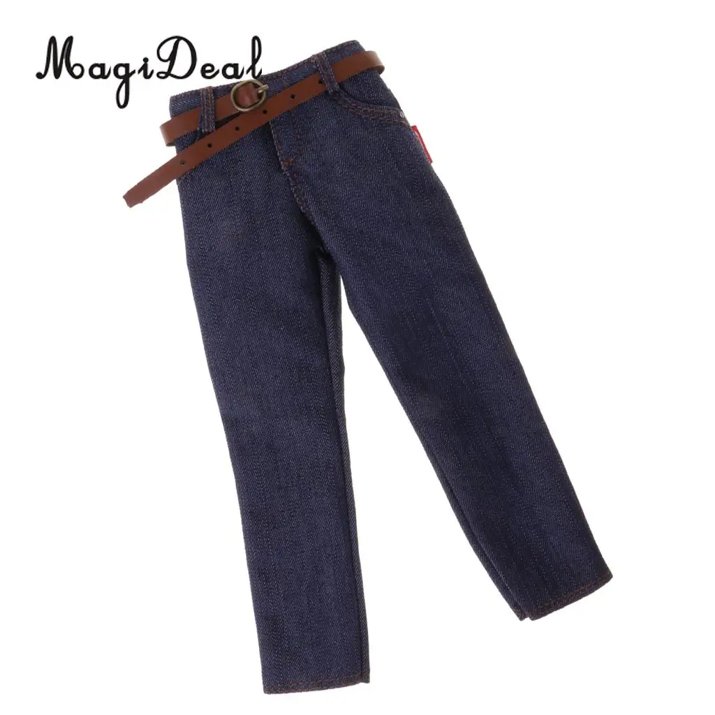 MagiDeal Top Quality 1Pc 1/6 Scale Male Classic Denim Jeans Pants with Belt for 12 Inch Action Figure Body Hot Toy Accessory