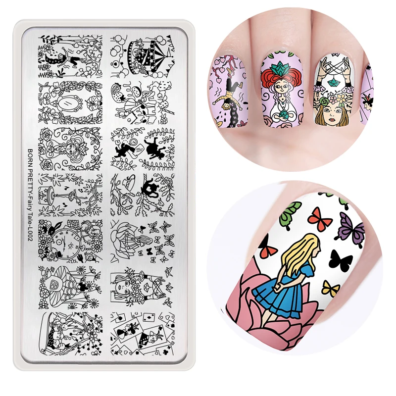 

BORN PRETTY Flower Nail Stamping Plates Butterfly Fairy Tale Pattern Stamping Template Stainless Steel Stencil Manicure Tool