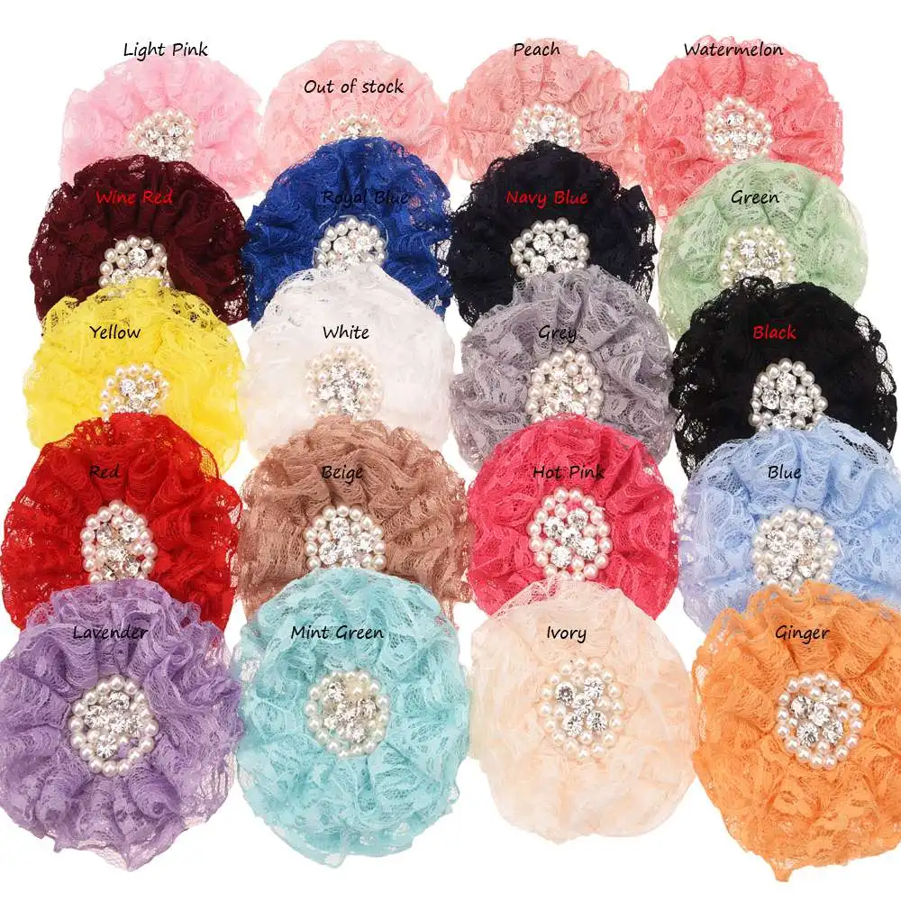 

8PCS Rhinestone Cluster Flower Fashion Handmade Lace flower No Hair Bow Hair Barrette Bouquet for Headbands Hair Accessories