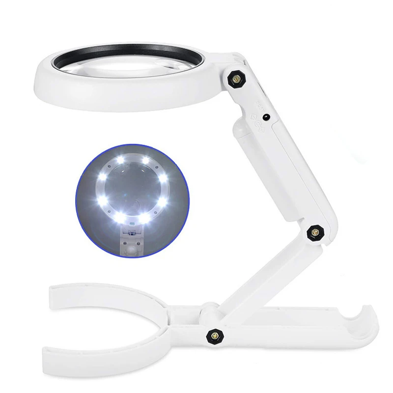 

8 LED Lighting Desk Folding Handheld Table Lamp With LED Lighting 5X 11X Bench Magnifier Magnifying Glass USB Power Charger