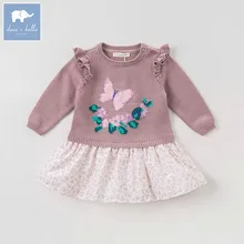 DBA8001 dave bella/детское осеннее трикотажное платье для девочек с принтом в стиле Лолиты; платье с длинными рукавами; Детские вечерние костюмы на день рождения