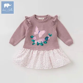 

DBA8001 dave bella baby autumn Knitted Dress girls print lolita long sleeve dress children party birthday costumes