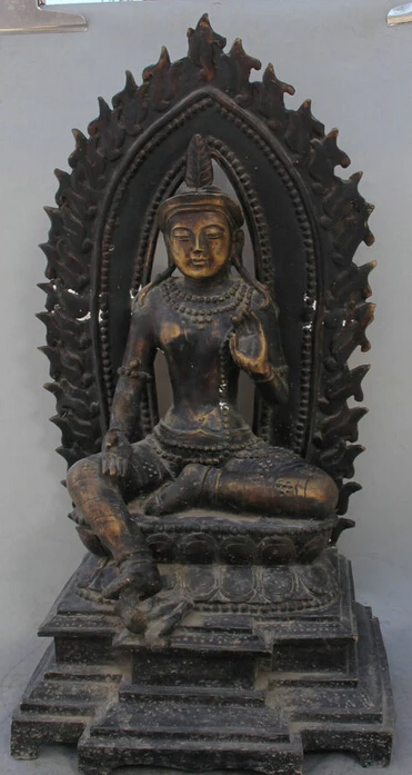 

JP S62 25" Tibet Bronze Seat Green Tara Mahayana Buddhism enlightenment Goddess Statue