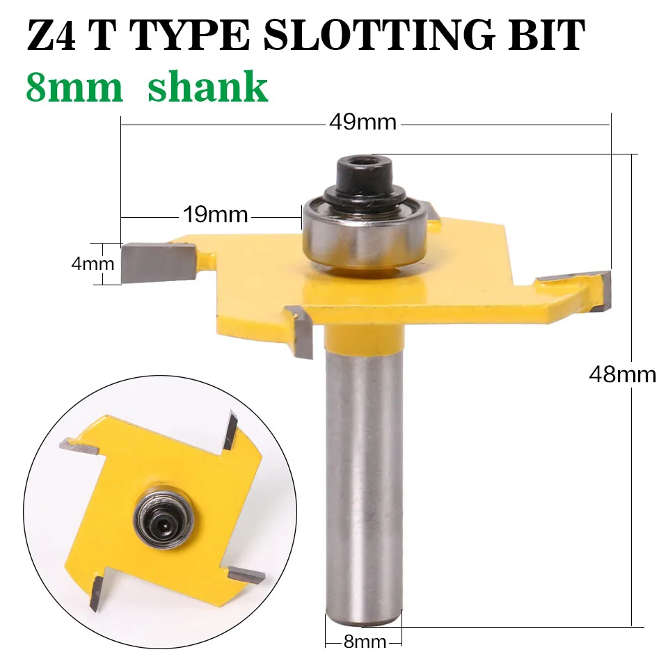 1PSC Z4 т графику немного 8 mmShank промышленный резак Класс Rabbeting бит Деревообрабатывающий инструмент Фрезы