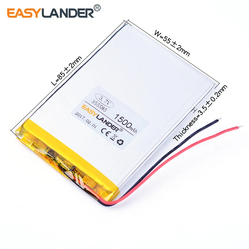 355585 3.7V 1500mAh Rechargeable Li-Polymer Li-ion Battery For MP4 MP5 DVR GPS Speaker E-book tablet pc power bank