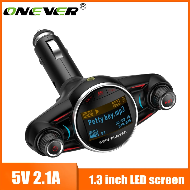 

Onever 1.3 inch LCD Screen FM Transmitter Hands Free Car Kit Car Mp3 Player FM Modulator Bluetooth 2.1A Double USB Charger