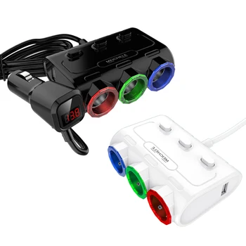 

12V 120W Car Cigarette Lighter Socket Splitter Plug LEDDual USB Charger Adapter LED Voltage Monitor Auto Car USB Plug Converter