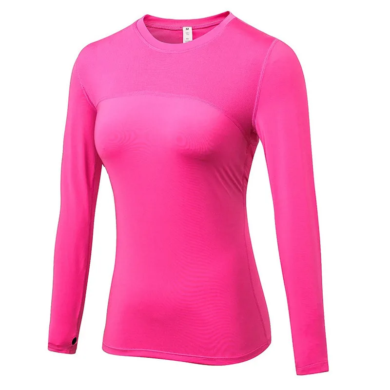 VEQKING дышащий с длинным рукавом спортивная рубашка, Женская сетчатая Лоскутная быстросохнущая рубашка для йоги, эластичная работа фитнес-тренировки Топ Джерси - Цвет: Розово-красный