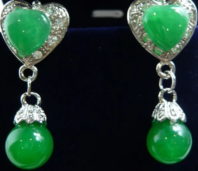 

free shipping 3 colors! wholesale wonderful silver plated heart shape and bead green/ red/purple Earring 4.28