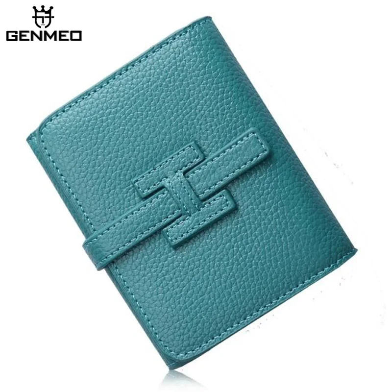 

GENMEO Genuine Leather Wallet Women Leather Fashion Clutch Bags with Letter Female Coin Purse 3Fold Bolsa