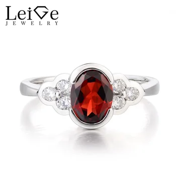 

Leige Jewelry Garnet Wedding Ring Natural Garnet Ring January Birthstone Oval Cut Red Gemstone Real 925 Sterling Silver for Her