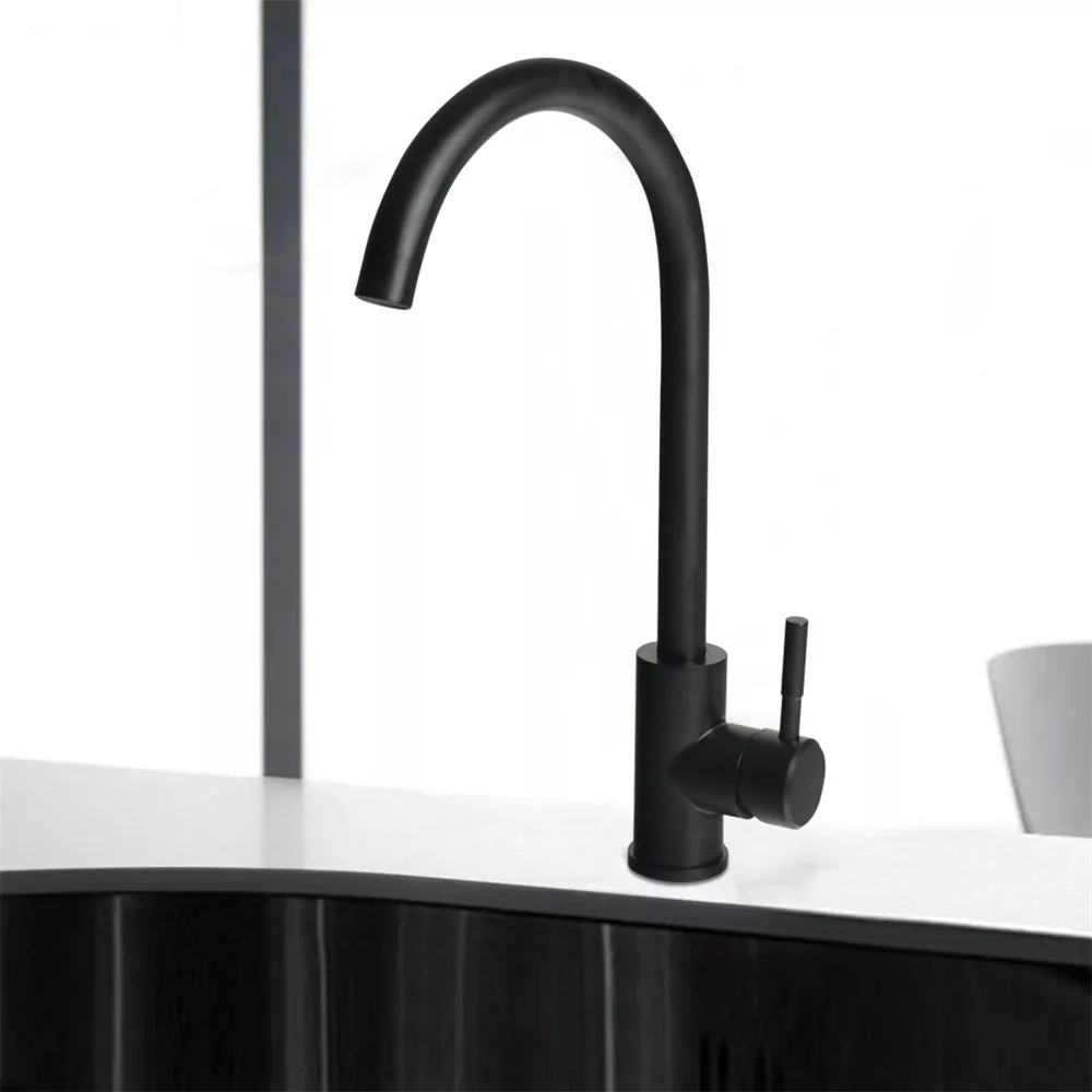 Hot and Cold Water Classic Black Kitchen Faucet 304 Stainless Steel Brushed Process Swivel Basin Faucet 360 Degree Rotation  (10)