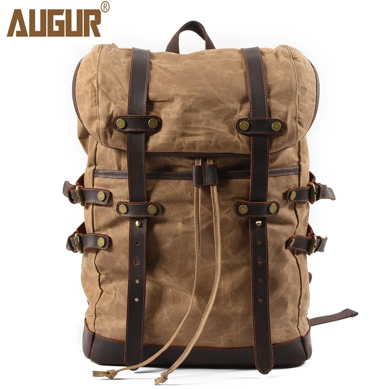 

AUGUR Fashion Design Canvas Mens Bagpacks Leisure Male Waterproof With Belts Hasp Travel Backpack Vintage Student Mochila