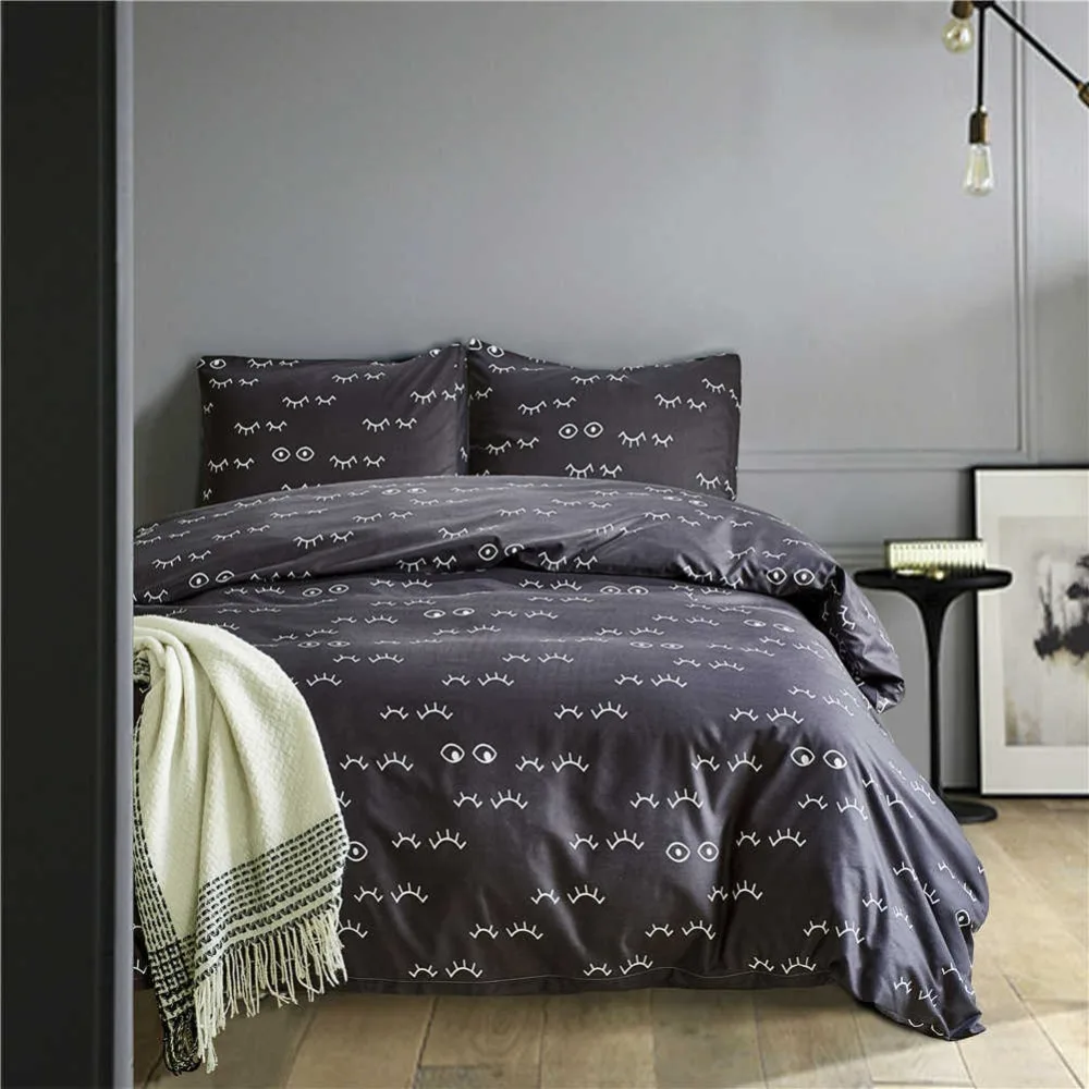 Brief Eye Lashes Grey Duvet Cover Pillowcase Sets Home Textile