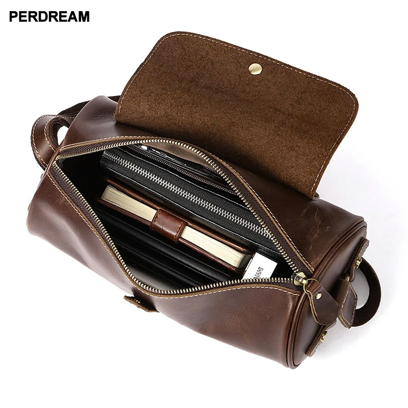 

Leather men's bag men's shoulder bag Europe and the United States retro first layer leather cylinder bag Messenger bag
