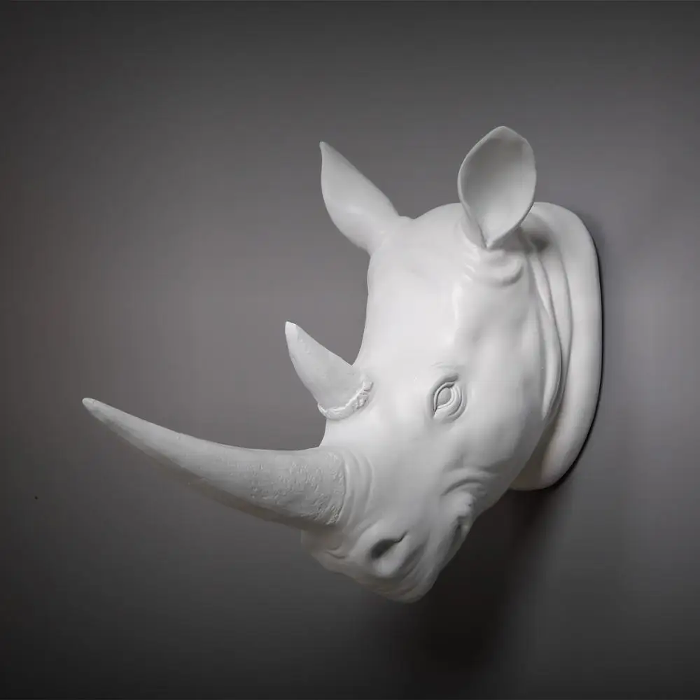 Экзотический носорог голова Декор стены 3D Животные Искусство Скульптура фигурки смолы ремесло дома креативный фон гобелены R678 - Цвет: Белый