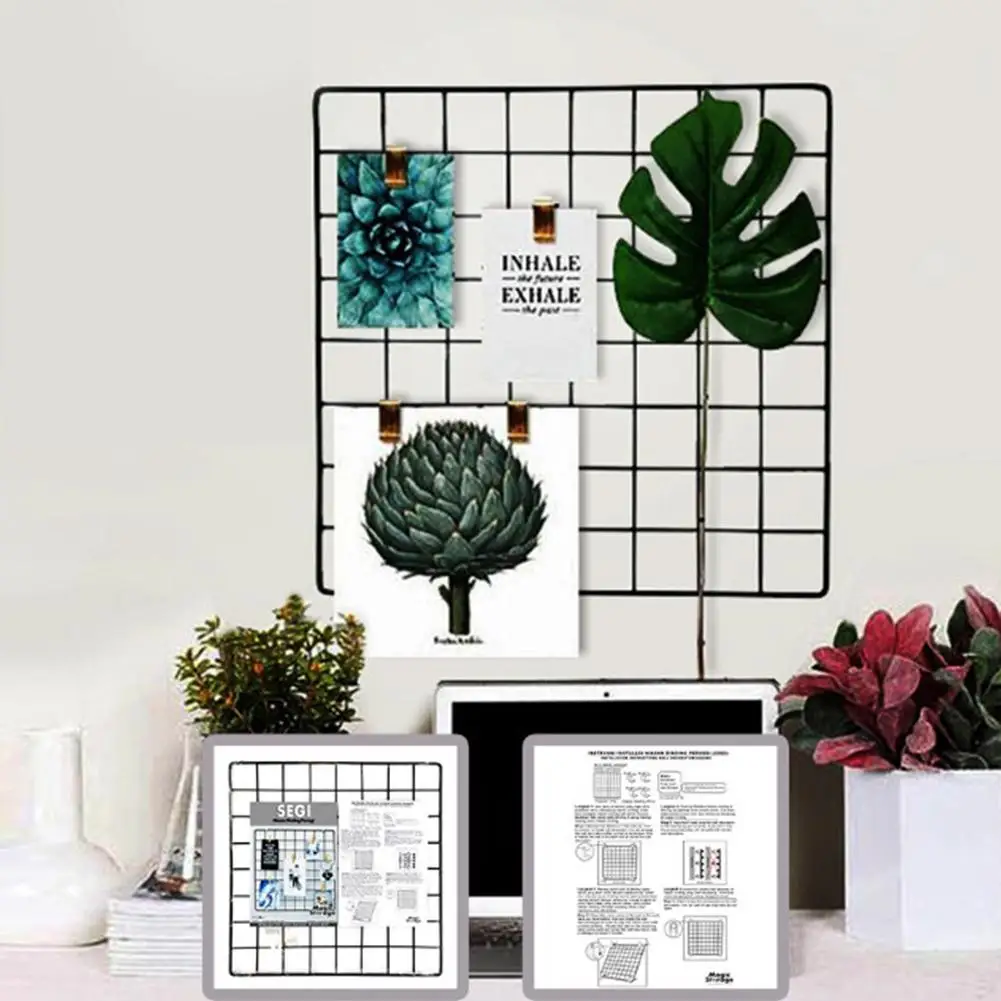 35*35cm Ins Style Metal Grid Wall Postcards Iron Mesh Photos Frame Display Home Bedroom Decoration Square Shelf Storage Shelves