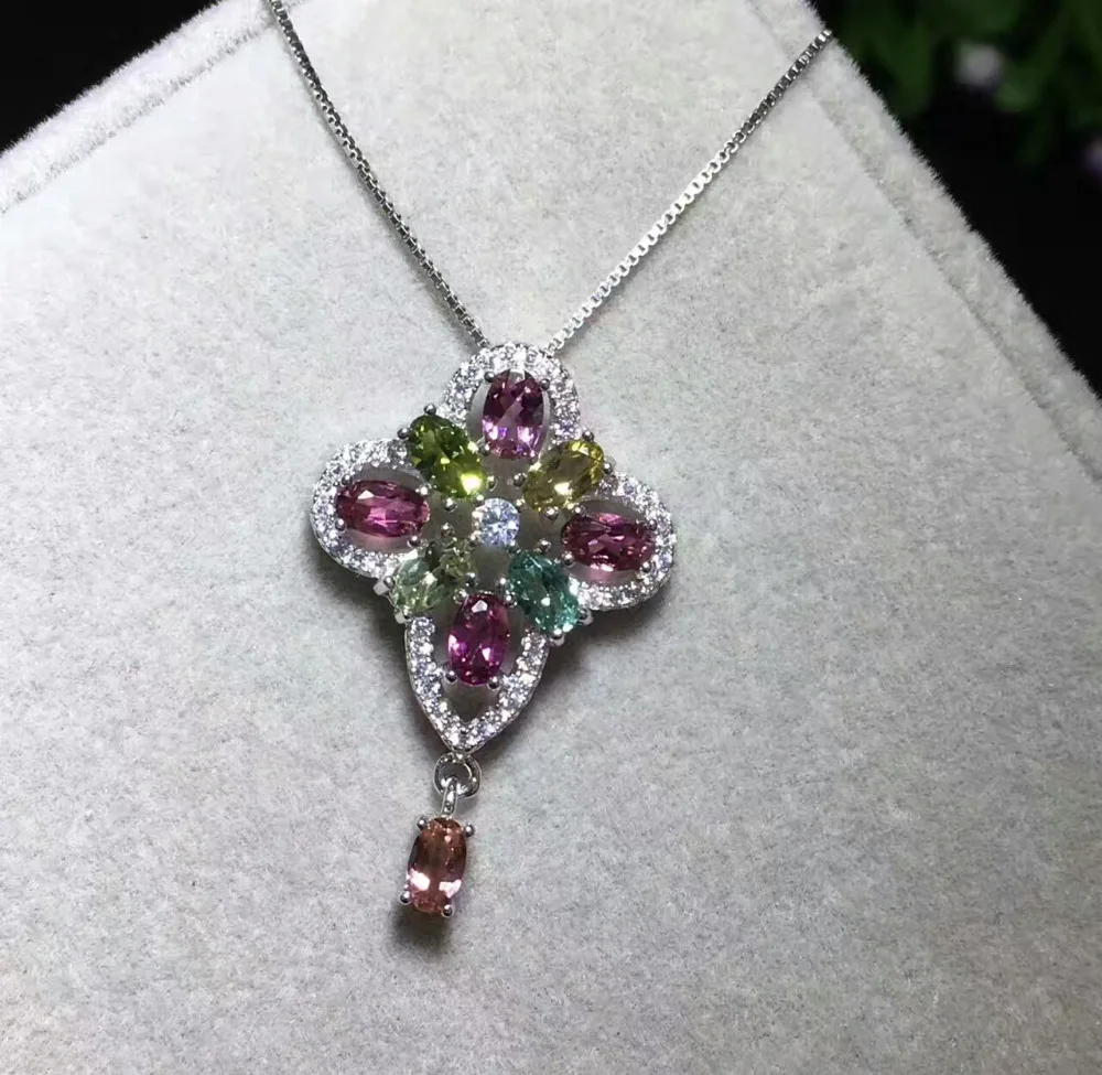 Pendentif tourmaline multicolore naturel pendentif pierre gemme naturelle collier 925 argent sterli