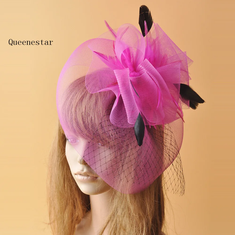 9 Цвета перо Fascinators головной убор зажим для волос синий зеленый Европейская Женская марли Цветочные Шпильки коктейльное Дерби вечерние