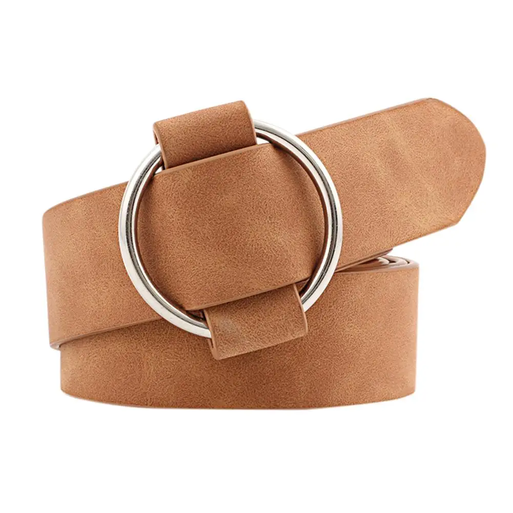 Camel DSstyles, женские новые кожаные ремни, круглые пряжки, ремни, женские, повседневные джинсы, дикие, без булавки, металлическая пряжка, женский ремень - Цвет: Camel