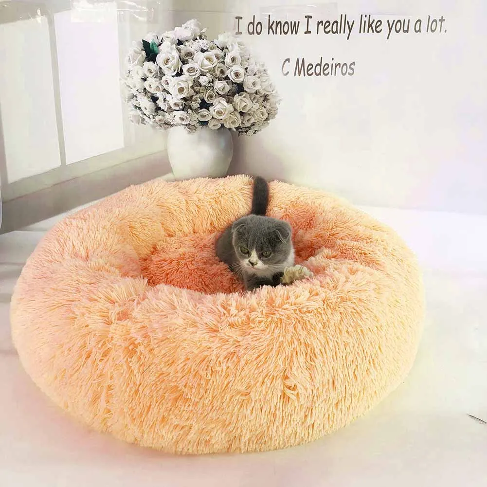 Pet Dog Cat Calming Bed Round Nest Warm Soft Plush ...