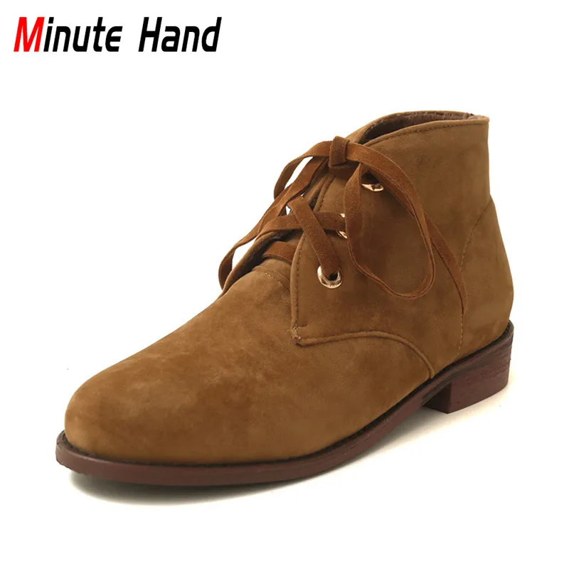 

Minute Hand Women Faux Sude Chukka Boots Casual Cuban Low Heel Ankle Boots Fashion Lace Up Booties Ladies Spring Shoes Round Toe