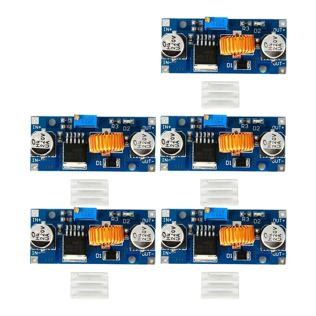 5 шт. XL4015 DC-DC понижающий 5A Регулируемый Модуль питания светодиодный зарядное устройство - Цвет: Blue