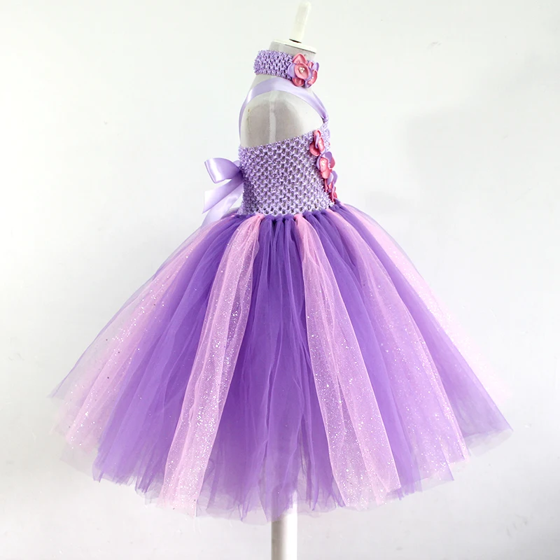 Purple Color Ball Gown Kids Dress Flower For Weddings Empire Waist ...