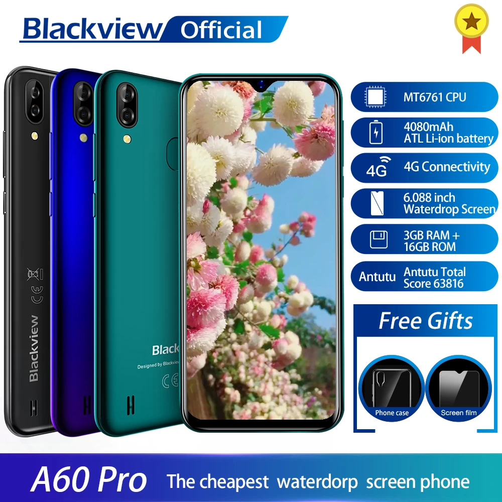 Blackview A60 Pro смартфон с четырёхъядерным процессором MTK6761, Android 9,0, 4080 мАч, 3 ГБ + 16 Гб|Смартфоны и мобильные телефоны|   | АлиЭкспресс