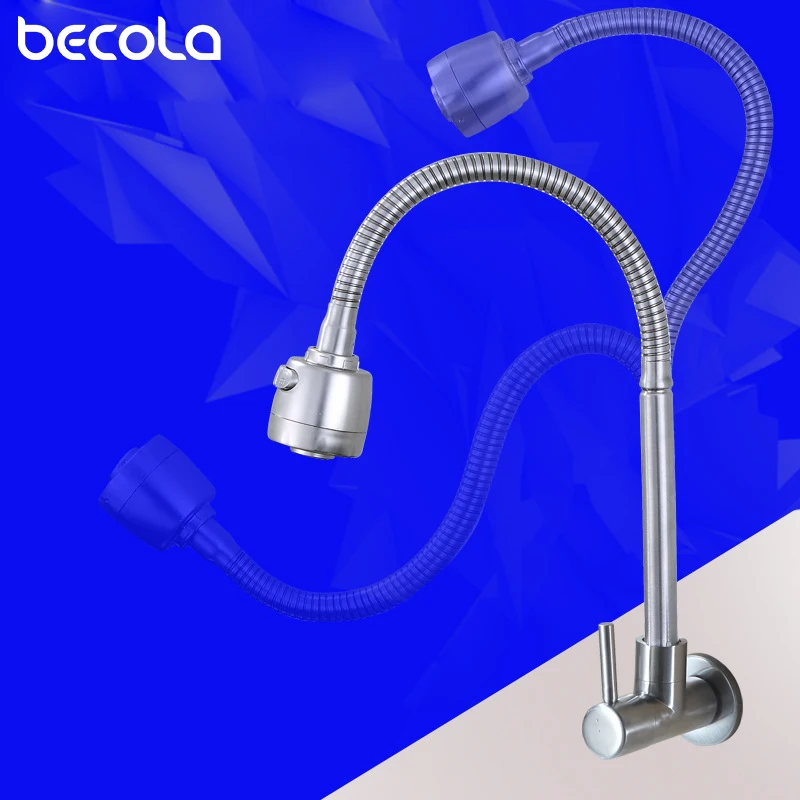 Kitchen Faucet Sink-Tap Mixers Wall-Mounted Stainless-Steel Double-Holes Flexible Swivel
