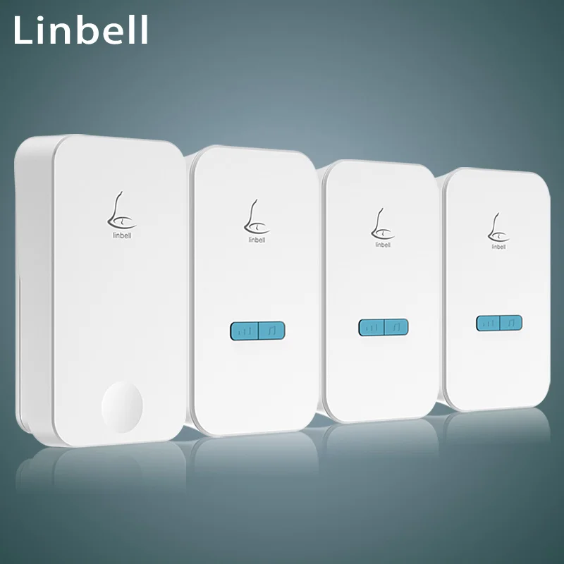 Linbell G4 self-powered wireless doorbell kit 1 transmitter 3 receivers long range waterproof smart door bell 300m EU/US/UK plug ts k108w12 wireless doorbell portable digital cordless door bell kit waterproof 1000ft 300m range with plug in receivers