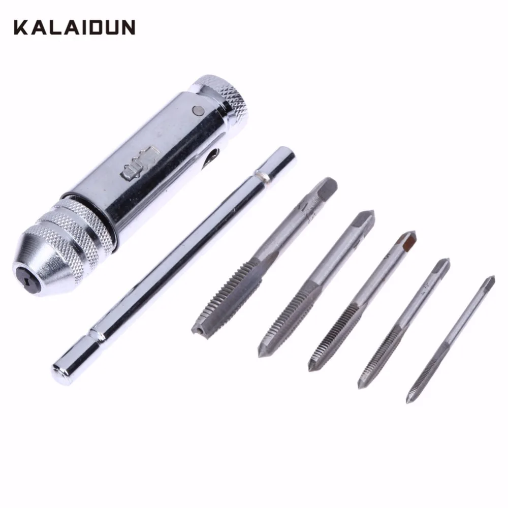

KALAIDUN 5Pcs/set M3-M8 Adjustable T-Handle Ratchet Wrench Machinist Tool Screw Thread Plug Tap Machinist hand Tool sets