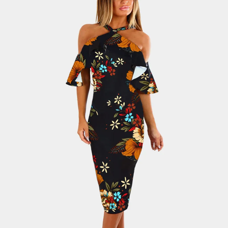 

2019 Summer Elegant Ruffles Elastic Fitted Bandage Dress Women Lady office pencil Party Sexy Off Shoulder Bodycon Dresses