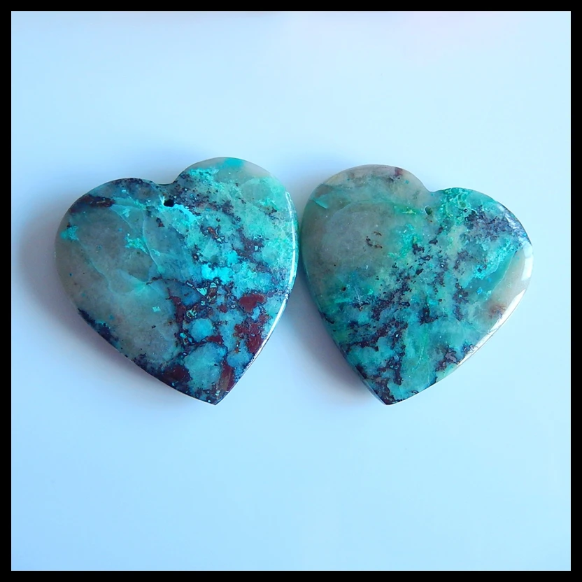 

Fashion jewelry,Natural Gemstone carved heart shaped Chrysocolla fashion women Earring Bead,36x36x7mm,27.4g