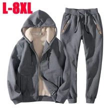 L-8XL спортивные костюмы, мужские зимние костюмы, бархатные утолщенные спортивные костюмы, мужские кашемировые теплые толстовки, Повседневная Толстовка+ штаны, комплект из 2 предметов