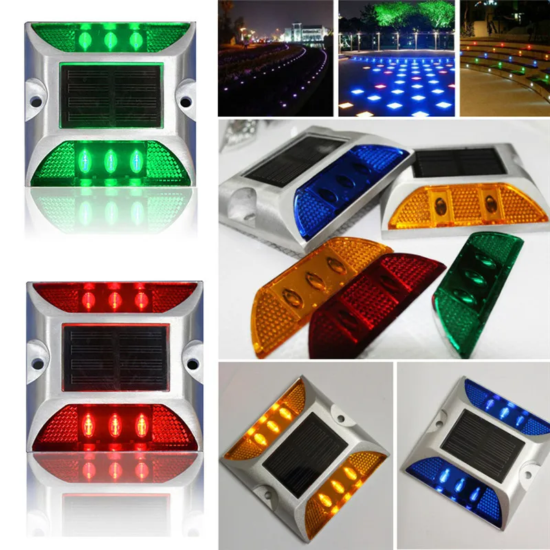 

6 LED Solar Road Stud Light Aluminum Waterproof Lamp 5 color Warning Light Outdoor Decking Lamp For Pathway Driveway Garden
