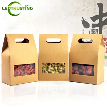 

Leotrusting 25pcs 100x155mm Folding Kraft Paper Handle Box Natural Kraft Paper Gift Packaging Box Party X-mas Paper Window Box