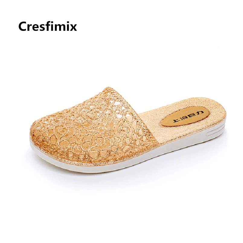 Cresfimix women fashion comfortable home spring & summer golden slippers lady casual street slides female leisure slippers c2718 cresfimix women fashion high quality comfortable slippers lady casual pink beach slip on slippers female leisure soft slippers